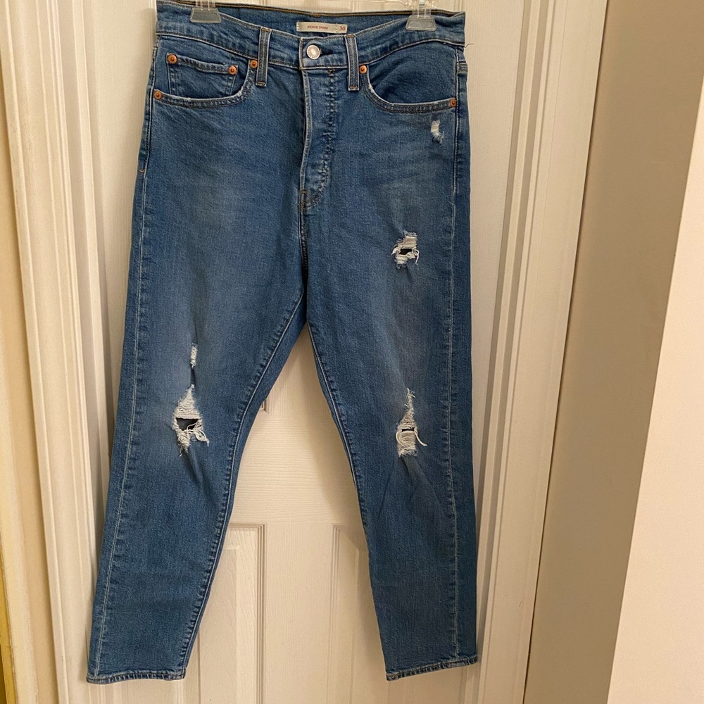 Levi’s Wedgie Fit Skinny Blue Jeans Denim Distressed High Rise 30